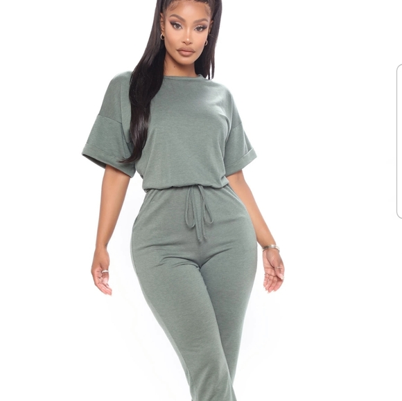 Snuggle Me Down Jumpsuit - Olive - Picture 1 of 3